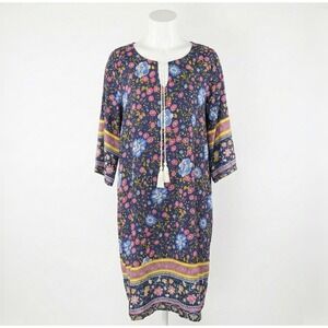 Floral Boho Indie Dress Blue Pink Yellow Med/Large Loose flowy